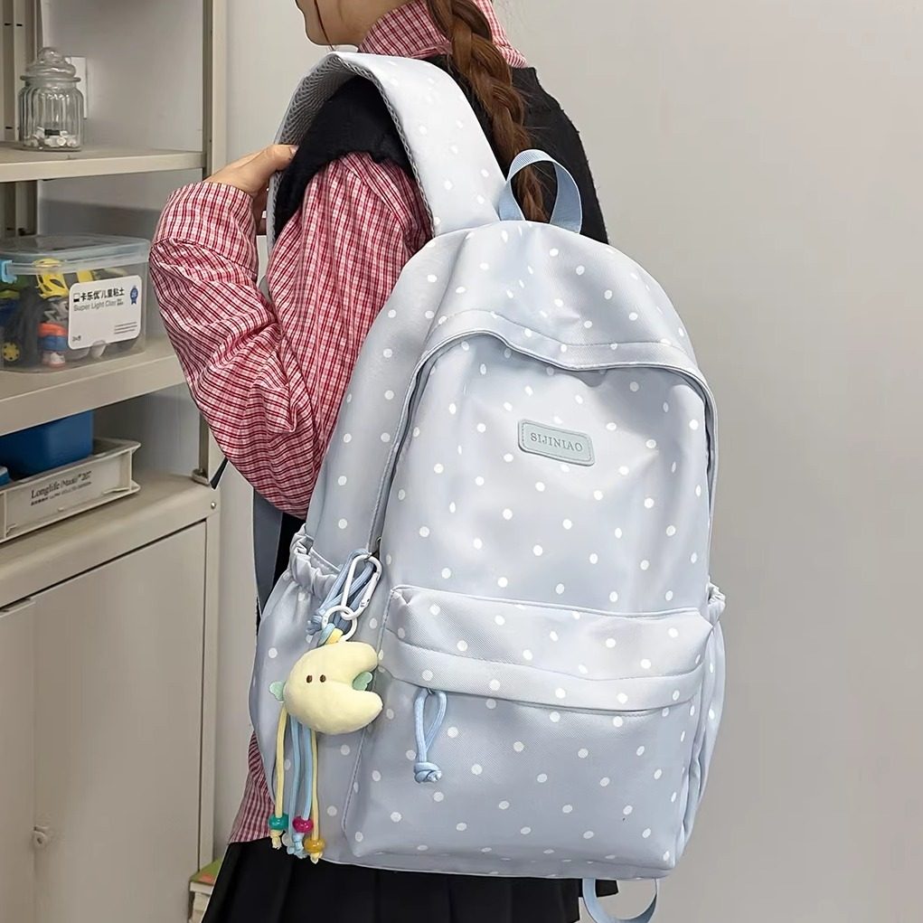 ins风可爱波点双肩包女生初中生轻便大学生大容量高中生百搭书包