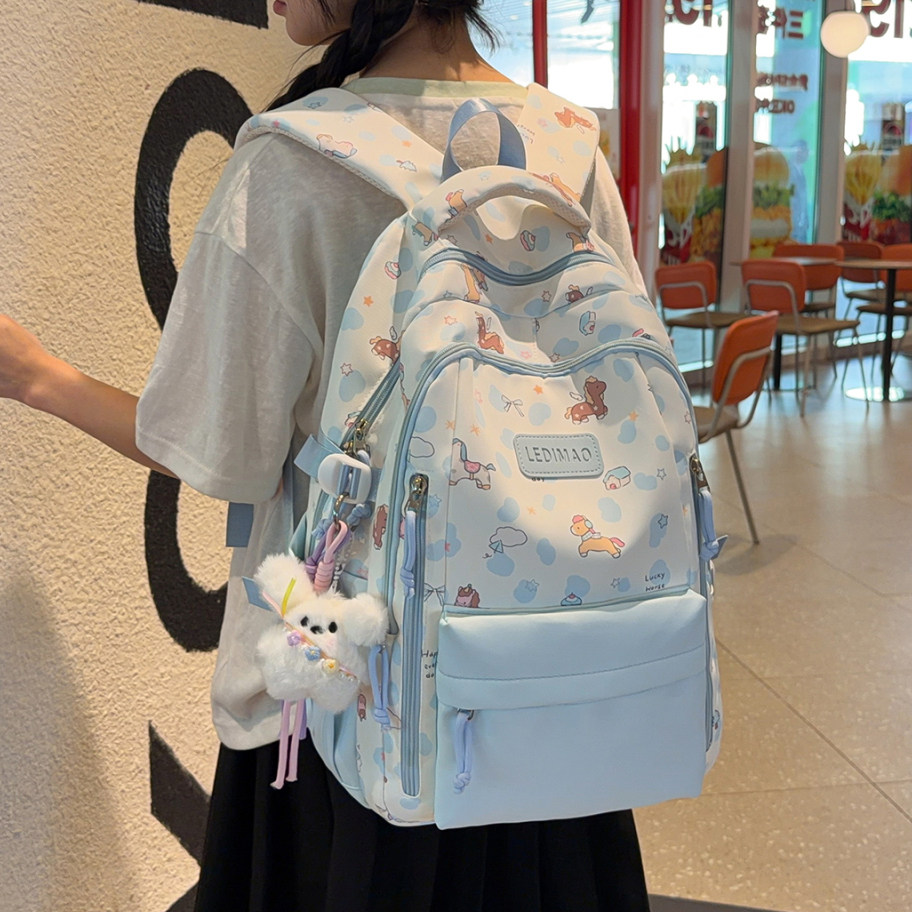 书包少女风小马印花大容量双肩包