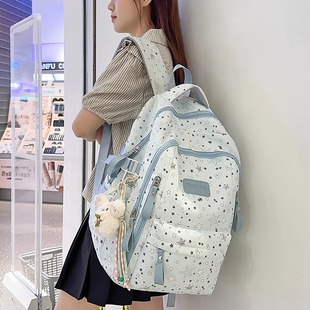 书包初中女生蓝色系ins高中生大容量星星双肩包女旅游轻便高颜值