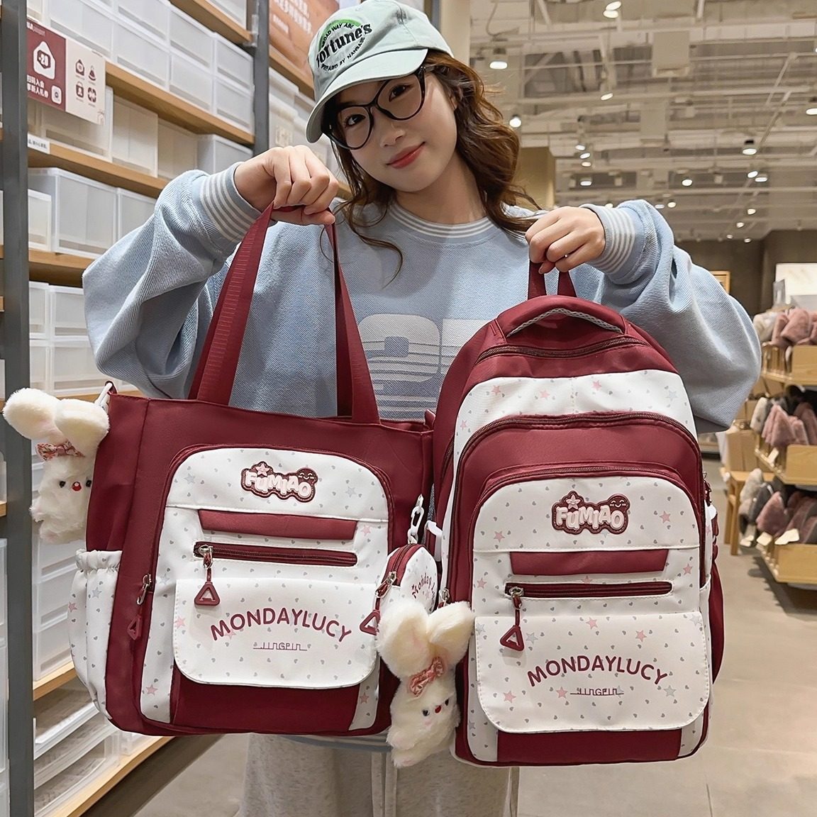 ins风书包女初中生大学生可爱单肩包双肩包大容量减负电脑包背包