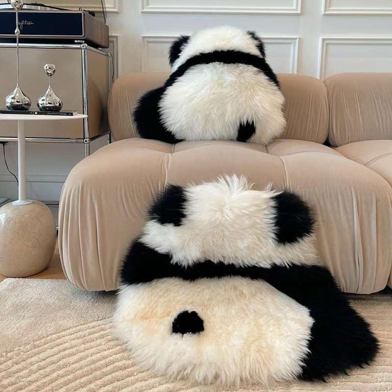 熊猫花花同款背影靠垫沙发玩偶真羊毛抱枕过节送礼