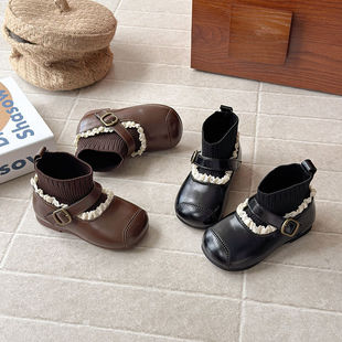 女童靴子2025秋季新款儿童短靴小童公主洋气皮靴冬季加绒二棉