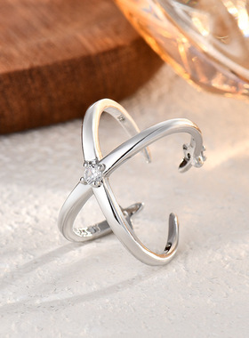 跨境时尚韩风四芒星不对称戒指小众开口两戴星星轨迹潮流指环
