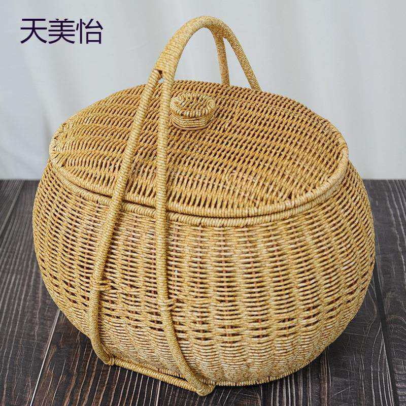 仿藤编菜篮子提篮户外野餐篮日式编织水果篮花篮外出茶具收纳篮