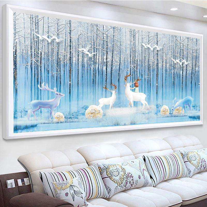 新款贴钻十字绣发财麋鹿客厅5D钻石画满钻砖石秀简约卧室风景