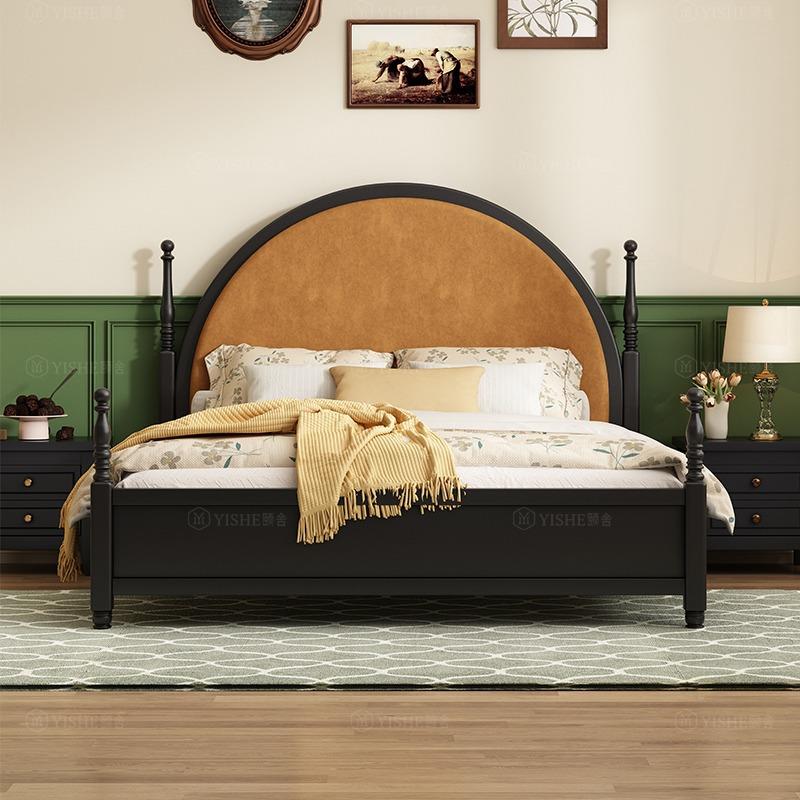 美式复古床家用主卧室高端大气1.8m双人床中古风实木床法式婚床