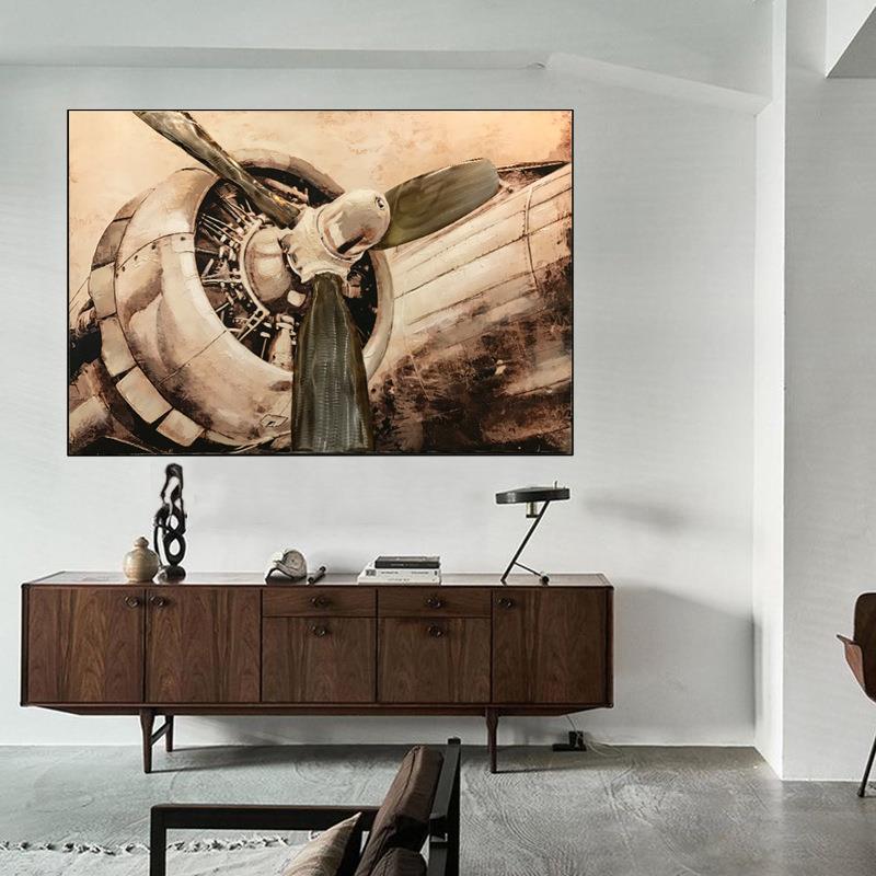 手绘油画立体墙画工业复古玄关装饰画客厅竖版走廊过道手工挂画