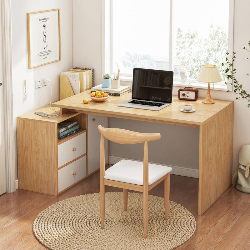 长条双人桌家用电脑台式桌办公桌不可升降转角学生学习桌房带抽屉