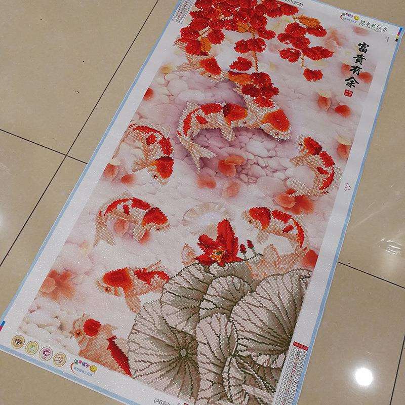 5D钻石画绣好的成品图富贵有余竖版半贴纯手工贴十字绣成品出售