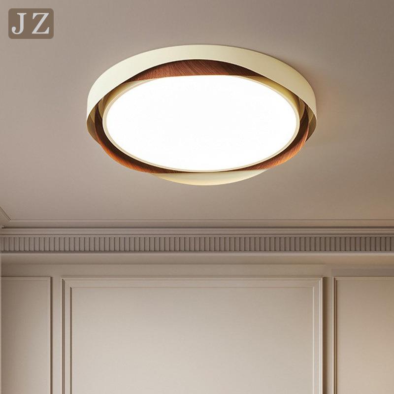 中古风简约卧室led吸顶灯奶油胡桃木纹色主卧灯全光谱护眼房间灯