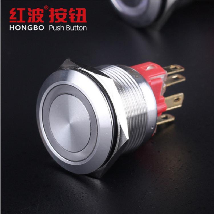 红波GQ22mm金属按钮开关自复位带灯自锁环形电源符号常开常闭圆形
