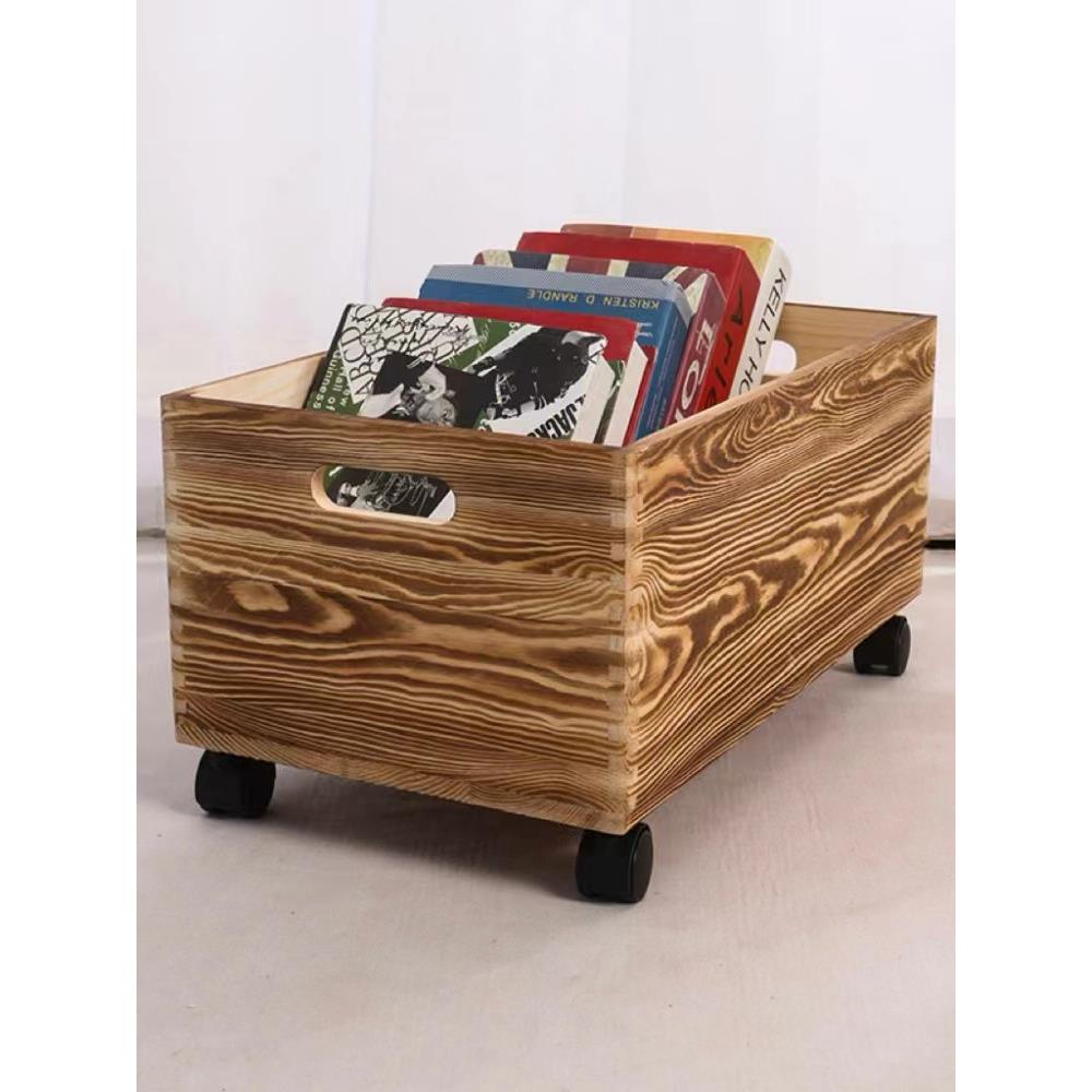 幼儿园玩具收纳箱实木带轮子可滑动储物箱承重大木箱可