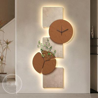 轻奢高级感带钟表入户玄关装饰画抽象走廊过道尽头挂画创意壁灯画