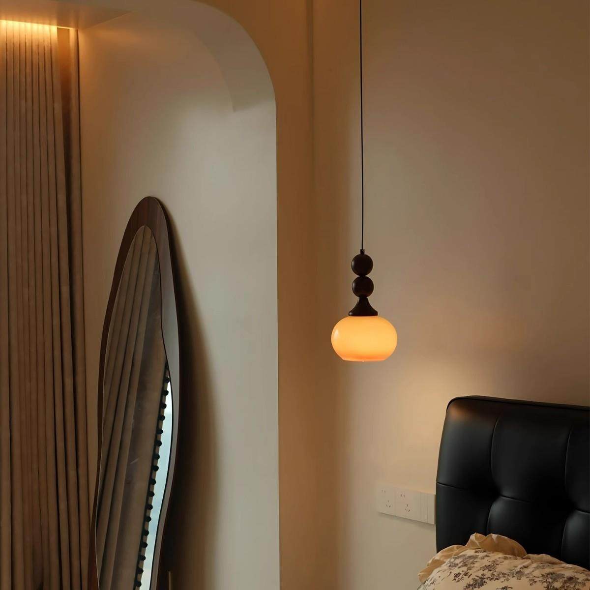 床头吊灯可升降中古南洋风法式复古单头实木玄关卧室吧台小吊灯饰