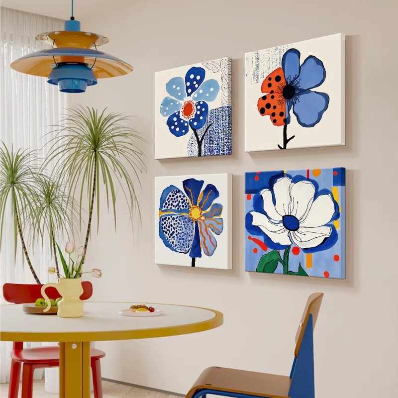 ins风花卉餐厅装饰画卡通客厅沙发背景墙挂画儿童房床头组合壁画图片