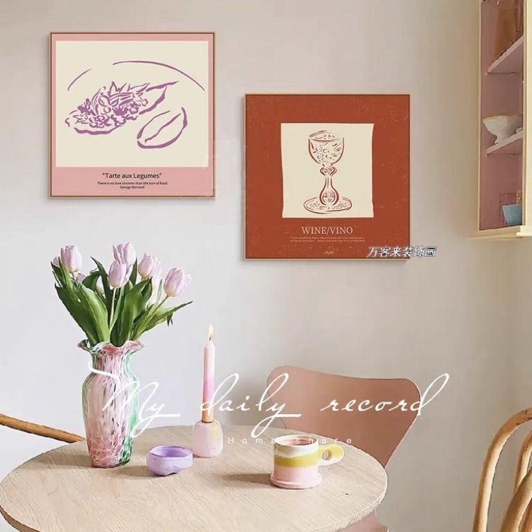 蝴蝶ins风餐厅装饰画北欧花卉卧室床头壁画小众艺术餐桌墙面挂画图片