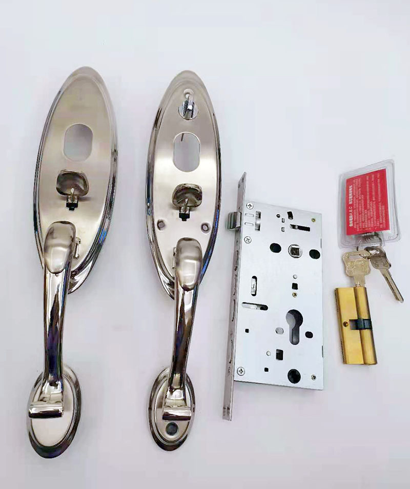 老式罗普斯金304不锈钢防盗门锁把手弯把指N压按钮大门锁面板特惠