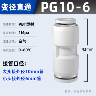 气管快速接头气动快插PU直通PG变径高压汽管配件4 6 8 10 12 16mm