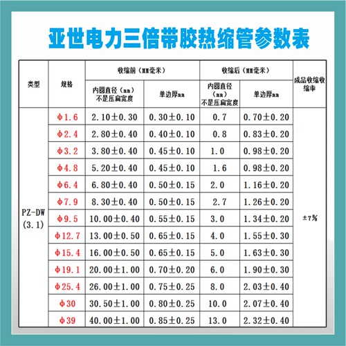 三倍带胶热缩管加厚红黄绿蓝白色透明绝缘套管3倍电工电线收缩管