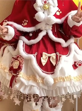 招财猫未命名新年战袍加绒红色lolita可爱lo裙