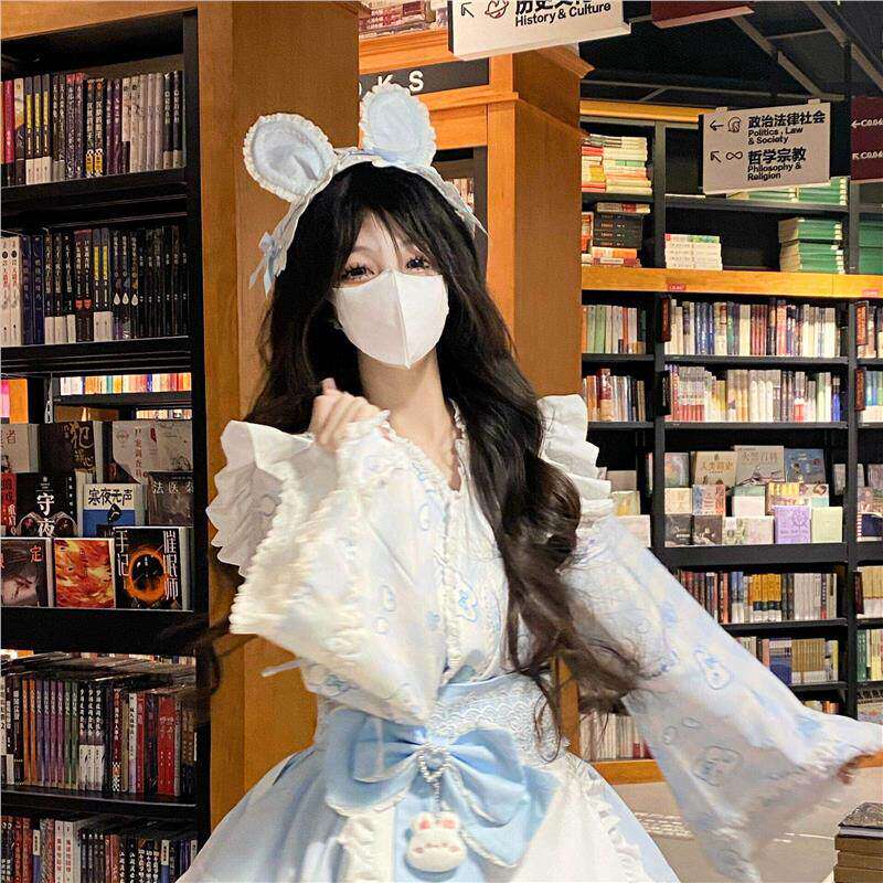 原创款 「春日兔」蓝色和风Lolita裙套装洛丽塔女仆日系洋装和服
