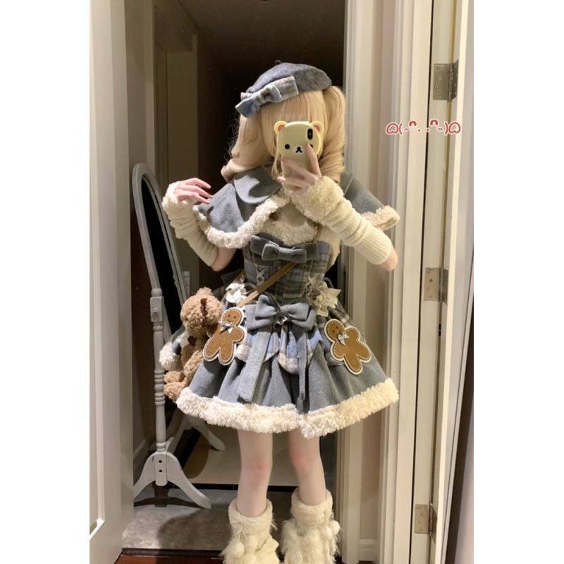 秋冬季可爱甜美洛丽塔裙毛绒羊毛羔撞色蓬蓬裙斗篷披肩外套两件套,模玩/动漫/周边/娃圈三坑/桌游,lolita洛丽塔连衣裙,淘宝优惠券,粉丝福利购,淘宝优惠卷