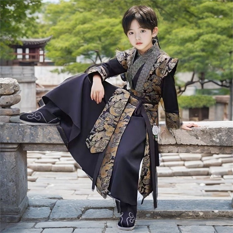 汉服男童薄款春秋古装中国风侠客风书生国学服飞鱼中大童唐装帅气