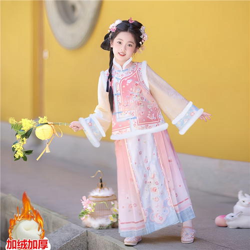 汉服女童新款秋冬中国风儿童超仙红色拜年服古装冬装古风