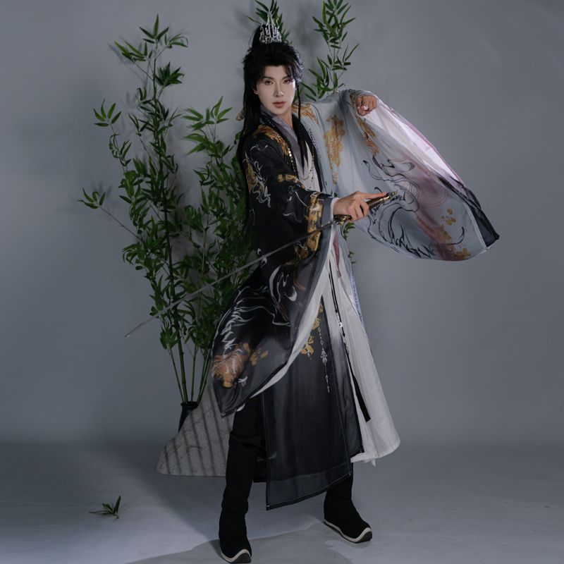汉服男女改良明制披风交领直裾中国风凌云走秀情侣水墨风印花超仙