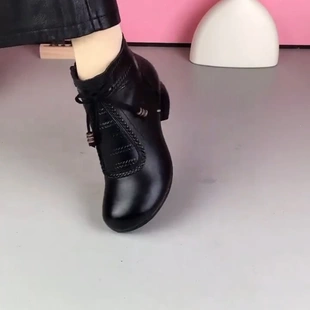 铂玺鞋业秋冬时尚百搭短靴粗跟圆头舒适保暖加绒女士马丁靴棉靴