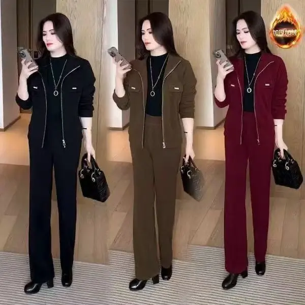 伊丹蝶服饰厂中老年秋冬装加绒时尚套装女2025新款保暖加厚两件套