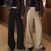 女裤 裤 2026新款 直筒宽松西装 春夏高级感垂感窄版 妄若晨佩鞍阔腿裤