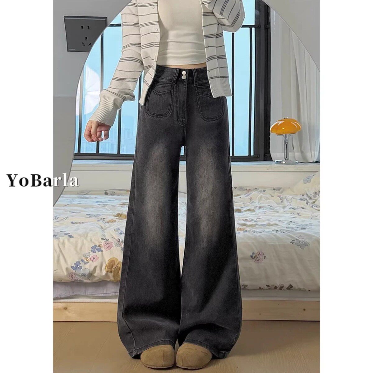 YOBARLA微胖定制大码微喇牛仔裤图片