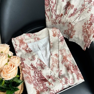 欧记高定服饰个体店枫红曳影法式高级感睡衣长袖女收腰显瘦可外穿