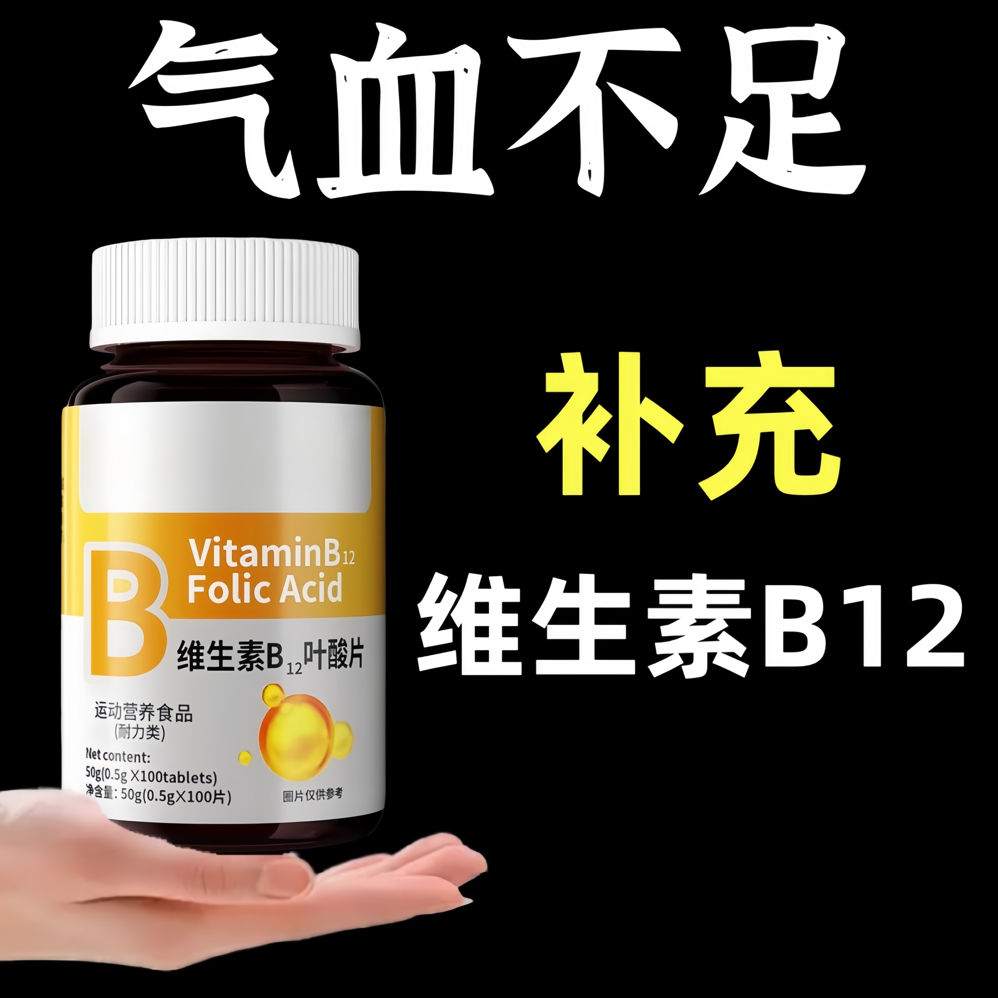 叶酸维生素b12中老年专用女男养血气贫血b9官方品100片bj