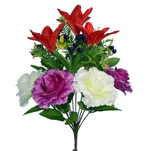 新款摆放寓意红红火火开花结果仿真玫瑰花香水百合发财果组合爆款