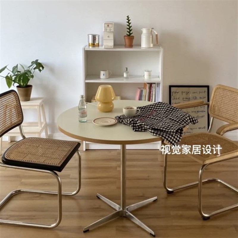 视觉中古实木餐桌伊姆斯办公桌小居室圆桌直脚会议桌W办公室洽谈