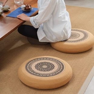 榻榻米飘窗蒲团坐垫禅修垫上打坐黄麻加厚客厅家用圆形 阳台地日式