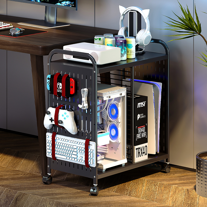 电脑主机托架移动放置机箱底座推车电竞立K式洞洞板落地PS5置物架
