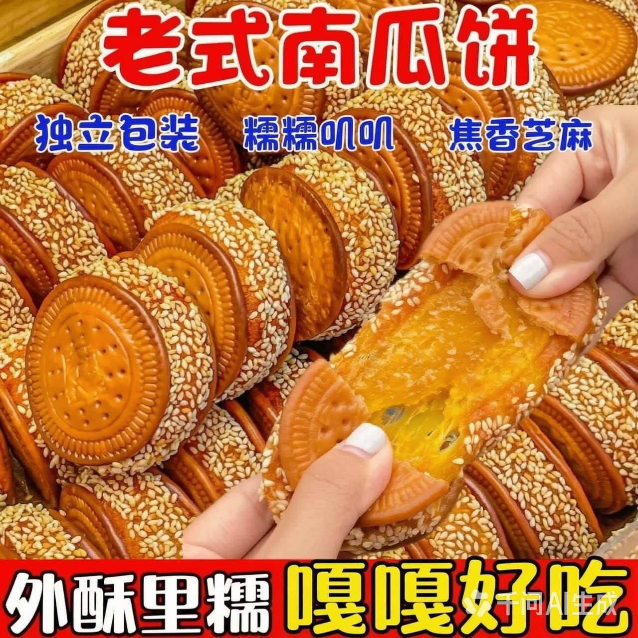 老式芝麻正宗南瓜饼糯米早餐手工传统老式糕点心零食休闲食品小吃