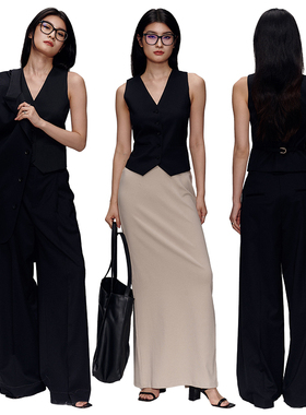 EVOL33ESPK西服马甲套装女背心V领西装黑色挺阔简约通勤职场通用