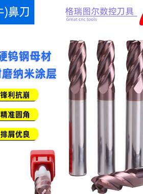 GT钨钢圆鼻铣刀 HRC55度4刃涂层牛鼻刀 数控钨钢硬质合金铣刀1-12