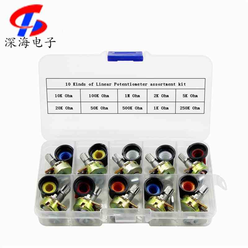 WH148 电位器套件 B1K—1M 欧姆 旋转电位器 电阻套装带帽盖