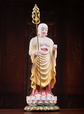 现货速发陶瓷彩绘地藏王立像无帽地藏菩萨佛像供奉家用德化白瓷摆