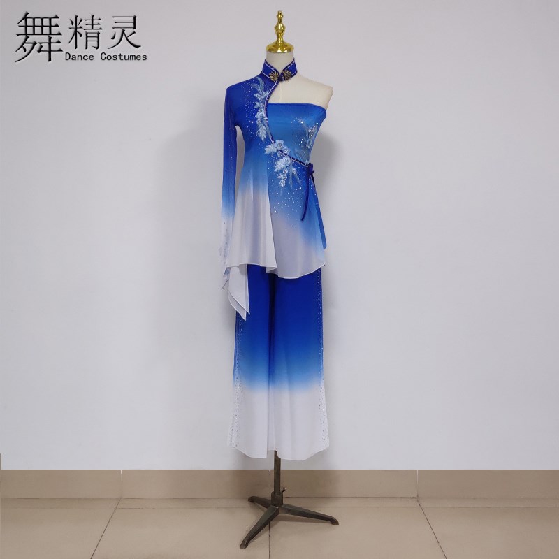 速发州典舞胶练秧歌舞蹈服艺考剧目服古功服飘逸扇子舞咏荷演出服