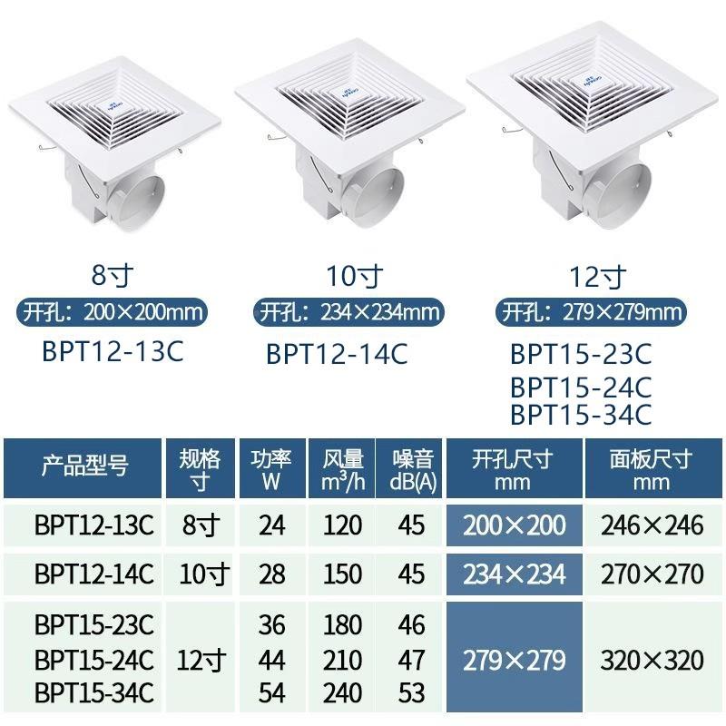 正野排气扇8寸BPT15-34、1式0、12寸天花吸顶厨管道房卫生寸间静