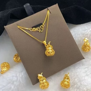 金店同款沙金葫芦吊坠项链假三金不掉色金色3D镂空葫芦项链送礼盒