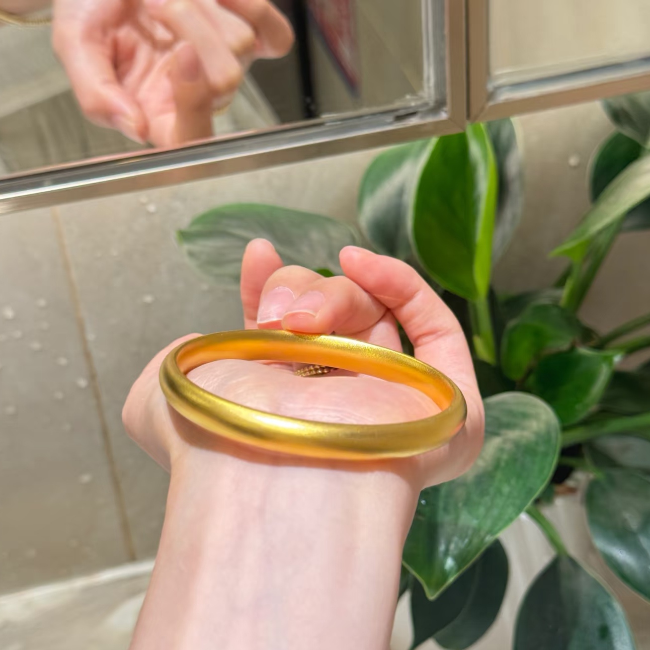 沙金手镯女士亮面素圈镯子实心