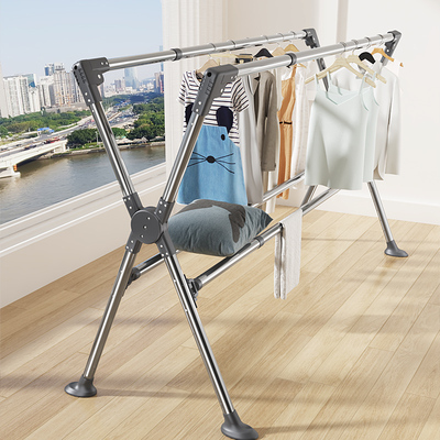 不锈钢落地晾衣架阳台家用折叠伸缩户外晒被架卧室晾衣杆挂衣架子