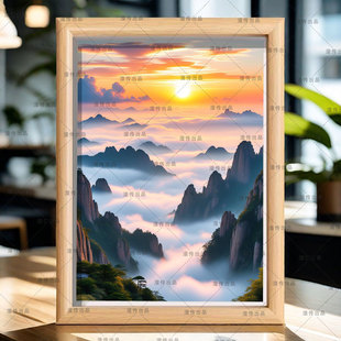 泰山日出01旭日东升图相框摆台日出东方泰山文创日出摆件装饰挂画